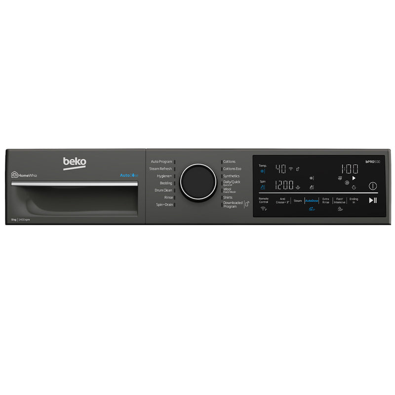 Beko 9kg Front Load Washing Machine Graphite with Steam and WiFi BFLB904ADG